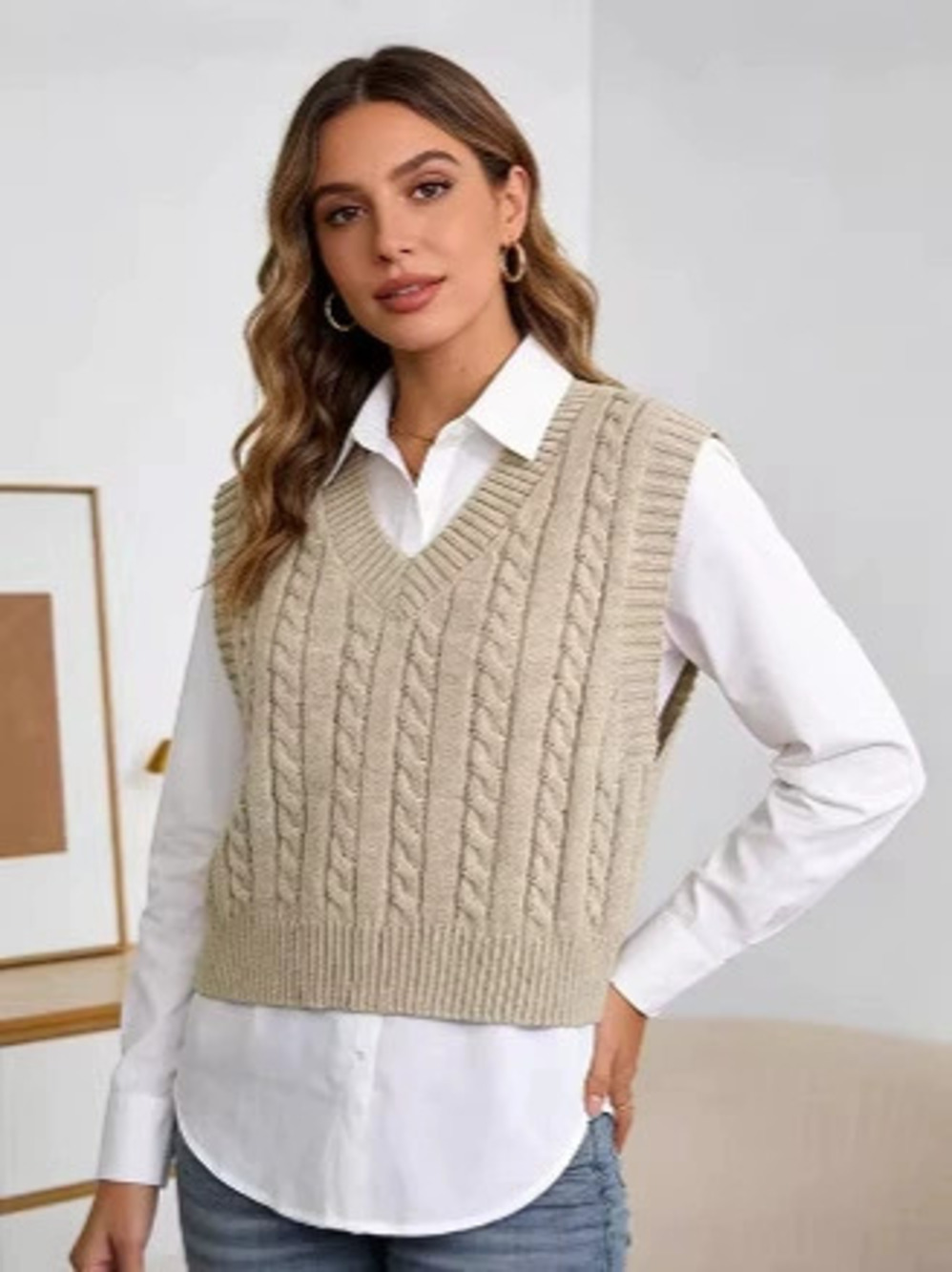 ZARA Cable Knit Collar Sweater Vest Inner Layer